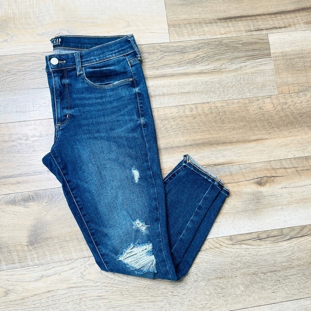 Gap Distressed High Rise Blue Denim Jegging Skinny Jeans Size 8/29 Petite